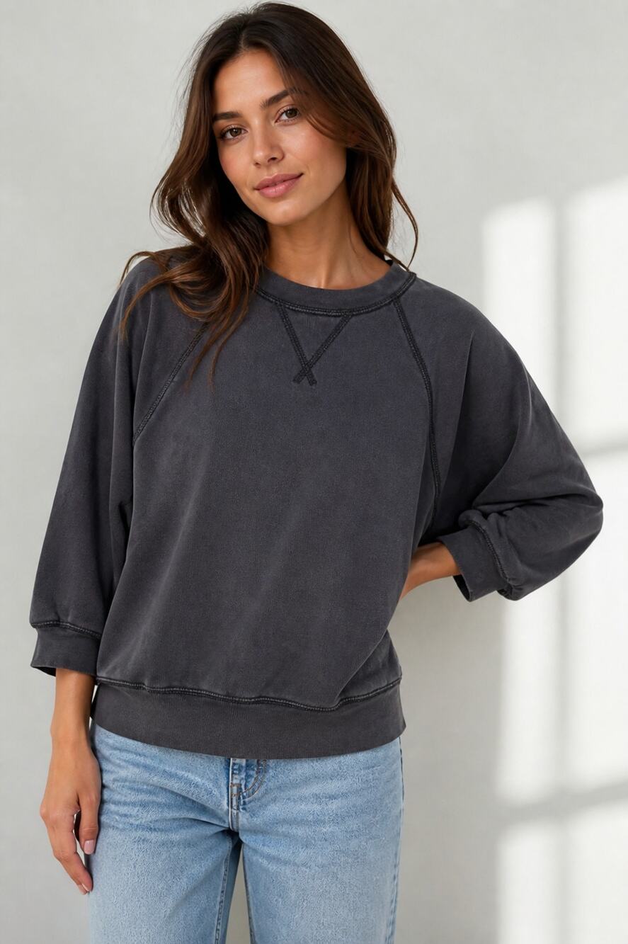 Aerie Medium Gray Pullover Sweatshirt with Puff Sleeves